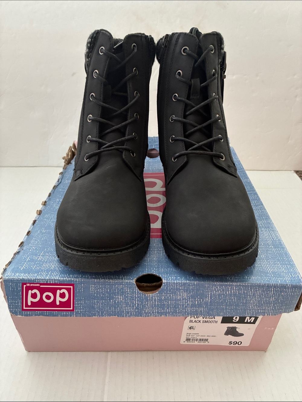 Pop Vega Black Smooth Combat Boots Booties SZ 9 M New in Box